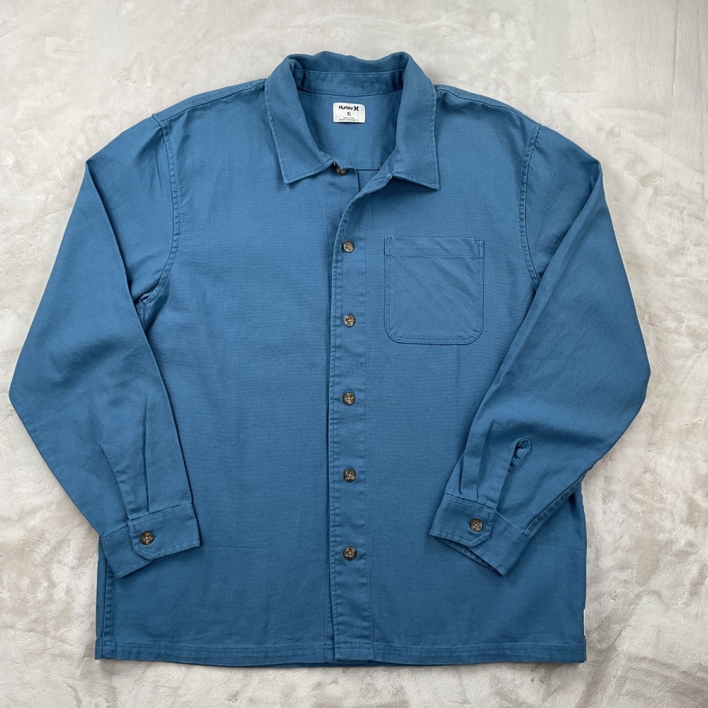 Hurley Mens XL Blue Canvas Long Sleeve Button Up Shirt MVS0005420 NEW